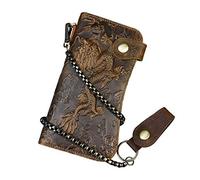 LUUFAN Mens Leather Long Bifold Wallet with Chain, Biker Wallet Vintage Chain Wallet with Zipper Pocket (Brown 1)