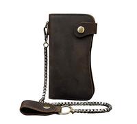 LUUFAN Mens Leather Long Bifold Wallet with Chain, Biker Wallet Vintage Chain Wallet with Zipper Pocket (Chain Wallet)