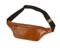 LUUFAN Men's Leather Waist Bag Multiple Pockets Slim Fanny Pack Adjustable Belt bag for Outdoor Running Hiking and Travel, Light Brown, 7.9 x 4.7 x 2 inches, Casual