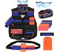 LUUFAN Tactical Vest Kit for NERF Guns with Reload Clips, Refill Darts, Wrist Band, Tactical Mask Protective Glasses and Darts Belts Birthday Gift
