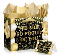 LUUFILx Black Retirement Gift Bag for Men Women Large Happy Retirement with Wrapping Paper Card Congrats Office Gift Bag for Police Coworker Farewell Going Away Party Decorations Supplies (Gold)