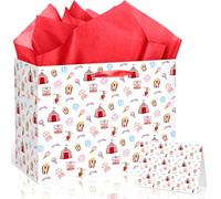 LUUFILx Circus Gift Bag for Girls Pink and White Circus Birthday Party Wrap Bags with Tissue Paper Greeting Card Carnival Theme Wrapping Paper Ribbon Handle for Kid Baby Showers Decoration Supplies