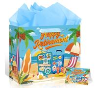 LUUFILx Luau Retirement Gift Bag Blue Beach Retirement Bag with Tissue Paper & Greeting Card for Men Women Office Coworker Farewell Going Away Party Decorations Favors Retired Gift Wrap Bag Supplies