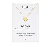 LUUK LIFESTYLE 20” Necklace with heart-shaped pendant and DREAM card, Follow your dreams, lucky charm, stainless steel, women's jewellery, gift card, simple style, chic and minimalist design, gold
