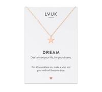 LUUK LIFESTYLE 20” Necklace with star pendant and DREAM gift card, lucky charm, women's jewellery, girlfriend, birthday gift, adjustable length, fashionable women's wear, rose gold