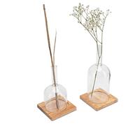 LUUK LIFESTYLE Bottle Vases, blown Glass Flower Vases, Bottle Style Soliflores, Table Vases, Danish Design, Minimalist Decorative Glass, Long Stemmed Flower Vase, Scandinavian Decoration, wooden stand
