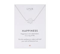 LUUK LIFESTYLE Feminine necklace with Edelweiss flower I blossom pendant and HAPPINESS slogan card, symbol of nature, silver