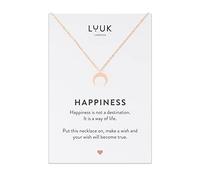 LUUK LIFESTYLE Filigree and feminine necklace in elegant design with moon pendant and HAPPINESS card, stainless steel, friendship present, fantasy theme, dream, trendy gift idea for women, rose
