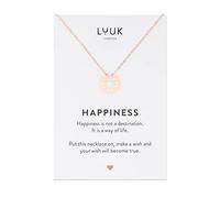LUUK LIFESTYLE Filigree stainless steel necklace with sun pendant and HAPPINESS card, present for girlfriend, fiancée, symbol of southern cultures, summer vibes, skin-friendly, minimalist style, rose