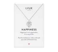 LUUK LIFESTYLE Necklace for women in stainless steel with monstera leaf pendant and HAPPINESS card, gift idea, symbol of nature and well-being, jewellery for women, silver