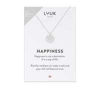 LUUK LIFESTYLE Necklace in 925 sterling silver with mandala pendant and HAPPINESS gift card for your Valentine, oriental and Indian spiritual symbol, boho style for women, timeless fashion, silver