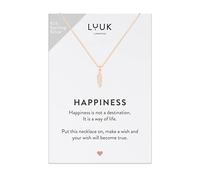 LUUK LIFESTYLE Necklace with feather pendant and HAPPINESS card, fashionable trend for women, boho | hippie style, lucky charm for travel, 925 sterling silver, elegant and sober look, rosé gold