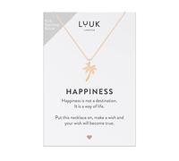 LUUK LIFESTYLE necklace with palm tree pendant and HAPPINESS card, 925 sterling silver, fashionable trend for women, lucky charm for travelling, summer vibes, elegant and discreet layer style, rosé