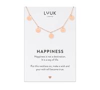 LUUK LIFESTYLE Necklace with pendants Circle I Disc and HAPPINESS greeting card, stainless steel, filigree and discreet, feminine fashion accessory for everyday use, gift idea for Valentine, rose