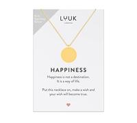 LUUK LIFESTYLE Necklace with round pendant and HAPPINESS gift card in 925 sterling silver, 19”, simple coin shape design, birthday, Christmas, Valentine's Day gift, feminine and elegant look, gold