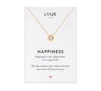 LUUK LIFESTYLE Stainless steel 19” necklace for women with crystal rhinestone pendant, chic and modern style, modern and minimalist fashion accessory for her, HAPPINESS gift card, gold