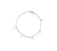 LUUK LIFESTYLE Stainless steel bracelet in modern design, five coins, 8” length, unique jewellery gift, fashion accessories for her, elegant and fresh look, waterproof, resistant, daily wear, silver