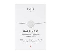 LUUK LIFESTYLE Stainless steel bracelet with mandala pendant and HAPPINESS gift card, unique jewellery for women, gift idea, birthday, Valentine's Day, lucky charm, 8” length, silver