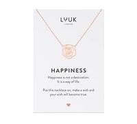 LUUK LIFESTYLE Stainless steel filigree 19” necklace, refined design, HAPPINESS gift card, lucky charm, rose pendant, fashion jewellery for women, trendy choker style, layer style, rose