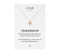 LUUK LIFESTYLE Stainless steel friendship necklace with clover pendant and FRIENDSHIP card, symbol of luck and happiness, 20” adjustable length, women's jewellery, lucky charm for exam, travel, rose