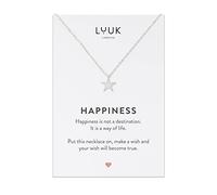 LUUK LIFESTYLE stainless steel ladies' necklace with star pendant and HAPPINESS gift card, elegant jewellery, 19” adjustable chain length friendship necklace, silver