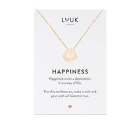 LUUK LIFESTYLE Stainless steel necklace for women with Lotus flower pendant and HAPPINESS gift card, chic and elegant style, trendy layer look, Asian lucky charm, minimalist fashion accessory, gold