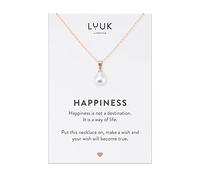 LUUK LIFESTYLE Stainless steel necklace, individually adjustable chain, 20-in long, women's jewellery, HAPPINESS greeting card, birthday present for girlfriend, fiancée, party, pearl pendant, rose