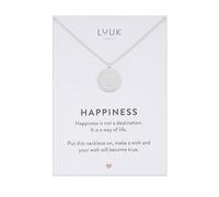 LUUK LIFESTYLE Stainless steel necklace with smiley I emoji pendant and HAPPINESS greeting card, lucky charm, symbol of happiness, jewelry for women and teenagers, funny birthday gift, silver