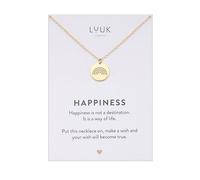 LUUK LIFESTYLE Stainless steel Rainbow necklace with coin I disc pendant, modern design, HAPPINESS card, women’s jewellery, gold