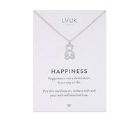 LUUK LIFESTYLE Teddy Bear pendant cute necklace, Stainless steel, 14k silver plated, HAPPINESS Card, 50cm adjustable sturdy chain, holiday aesthetic, Gift idea for daughter granddaughter niece