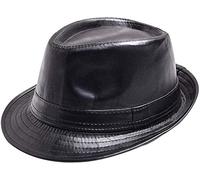LuukUP Unisex Fashion Vintage Hat,Gentleman Classic Fedora Hat,PU Leather Classic Pork Pie Hat,Jazz Cap with Large Brim, Bowler Hats Cap Classic Version(56-59cm)(Black)