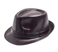 LuukUP Unisex Fashion Vintage Hat,Gentleman Classic Fedora Hat,PU Leather Classic Pork Pie Hat,Jazz Cap with Large Brim, Bowler Hats Cap Classic Version (56-59cm)(Brown)