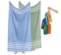 Luum Hammam Towel, Beach Towel, Sauna Towel, Beach Towel, Sauna Towel, Bath Towel, Travel Towel, Camping Towel, Set of 2, Women and Men, Sky Blue/Dark Green (Better than a Microfibre Towel)