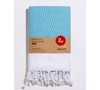 Luum® Set of 2 Hamam Hand Towels Set, Sports Towel Set, Turkish Towel Set, Hair Towel Set, 100% Ring-Spun Cotton, Quick-Drying, Lint-Free, Turquoise, 45 x 95 cm, Gift Set