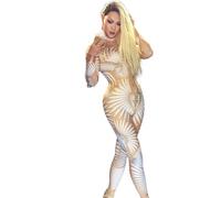 LuuMingCM Sexy Pattern Diamonds Jumpsuit for Women Nightclub White Elastic Tights Crystal Rompers Singer Dancer Bodysuit Outfits (White, One Size)