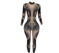 LuuMingCM Sexy Pattern Diamonds Jumpsuit for Women Nightclub White Elastic Tights Crystal Rompers Singer Dancer Bodysuit Outfits (Black, One Size)