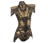 LuuMingCM Sexy Stage Sparkly Rhinestone Bodysuits Luxury Women One Piece Stretch Sheer Mesh Short Dance Drag Queen Costume (UK, Alpha, One Size, Regular, Regular, Black)