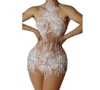 LuuMingCM Sparkly Snow Pearls White Dresses for Women Elegant Celebrate Evening Wedding Prom Gown Sequin Birthday Party Dresses Photograph Wear