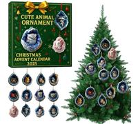 LuupoCiore 2025 Christmas Advent Calendar Set - 2D Sea Glass & Animal Ornaments, Flat Hanging Decor for Xmas Tree, Holiday Countdown for Kids & Decor Enthusiasts