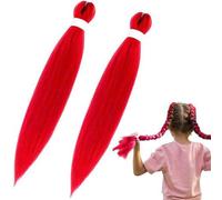 LuupoCiore 2pcs 26inches Long Braiding Hair For Kids, Pre-Stretched Synthetic Braiding Hair Extensions For Braids, For Halloween Christmas Costume Cosplay (Red)