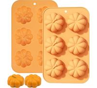 LuupoCiore 3D Pumpkin Cake Mould Silicone, 2 Pcs Halloween Silicone Moulds with 6 Cavity for Thanksgiving Fall Theme Baking for Making Soap Muffin Chocolate Cake Decoration