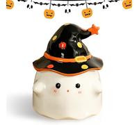 LuupoCiore Halloween Ceramic Mug with Lid - Cute Ghost Shape Coffee Cup, Spooky Gift for Friends, Insulated Funny Water Mug for Office & Home Decor