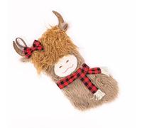 LuupoCiore Highland Cow Christmas Stocking | Luxury Plush Festive Decoration with 3D Ears & Horns | Rustic Faux Fur & Felt Stocking | 60cm Large Xmas Fireplace Hanging