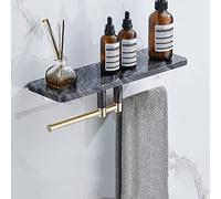 LUUYYI Marble Copper Shower Caddy nizer with Wall Mounted Floating Shelves and Towel Rack Black 40cm (Black 40cm with Rod)