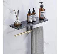 LUUYYI Marble Copper Shower Caddy nizer with Wall Mounted Floating Shelves and Towel Rack Black 40cm (Black 30cm with Rod)