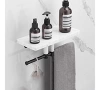 LUUYYI Marble Floating Shelves Shower Caddy with Copper Storage Rack Wall Mounted Kitchen Shelves nizer for Seasoning Bottles Towel Rack and Cosmetic Storage White 50cm (Black+White 30cm with Rod)