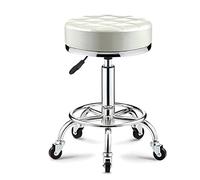 LUUYYI Swivel Rolling Bar Stool with Wheels and Foot Rest, PU Leather Height Adjustable Drafting Salon Spa Dressing Table Stool Tattoo Work Office Massage Chair White (White)