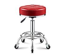 LUUYYI Swivel Rolling Bar Stool with Wheels and Foot Rest, PU Leather Height Adjustable Drafting Salon Spa Dressing Table Stool Tattoo Work Office Massage Chair White (Red1)