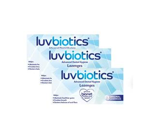 luv biotics Original Dental Lozenges with Probiotics, Xylitol & Aloe Vera - 3 x 3 Pack