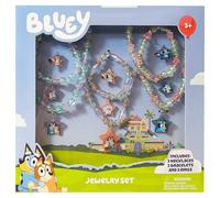 LUV HER Bluey Girl's Jewelry Set - Dress up Toy Jewelry Box Set with Bead Necklace, Bracelet and Ring - Play Accessories - Ages 3+, 9 Piece Set, Plastic, No Gemstone